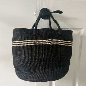 Black jute basket tote for home decor storage